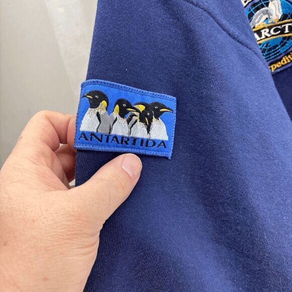 Marine Expeditions Antarctica Navy Pullover Patches Worlds End Penguins Mens XL - Picture 6 of 8